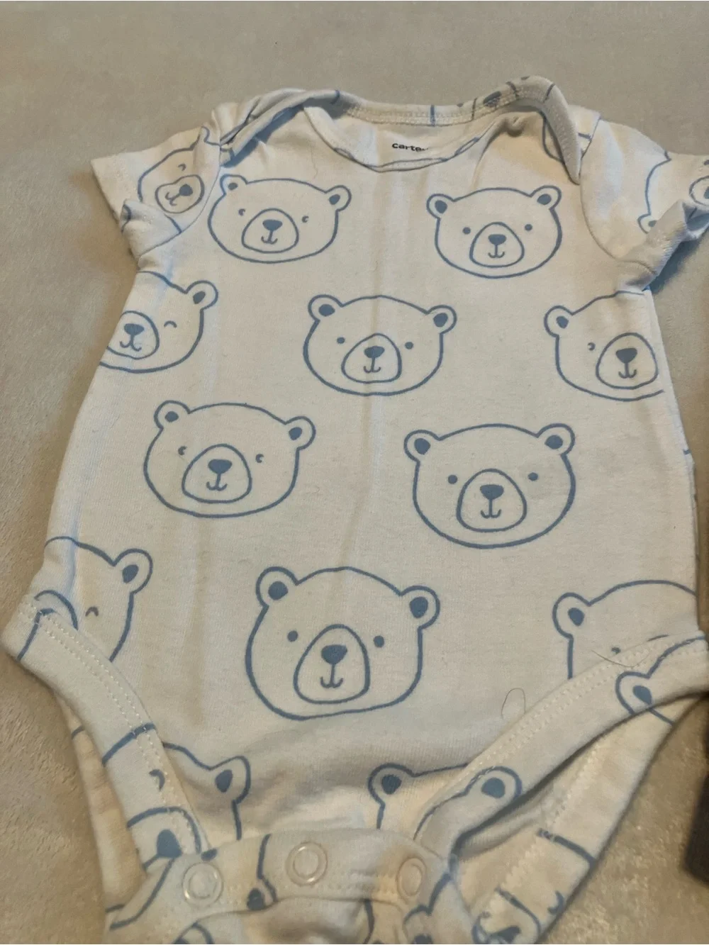 White and Light Blue Bear Print Baby Bodysuit and Gray Bear Pants